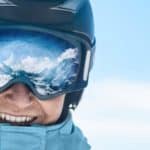 A close up of ski goggles.