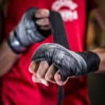 A close look at an MMA fighter wrapping up.