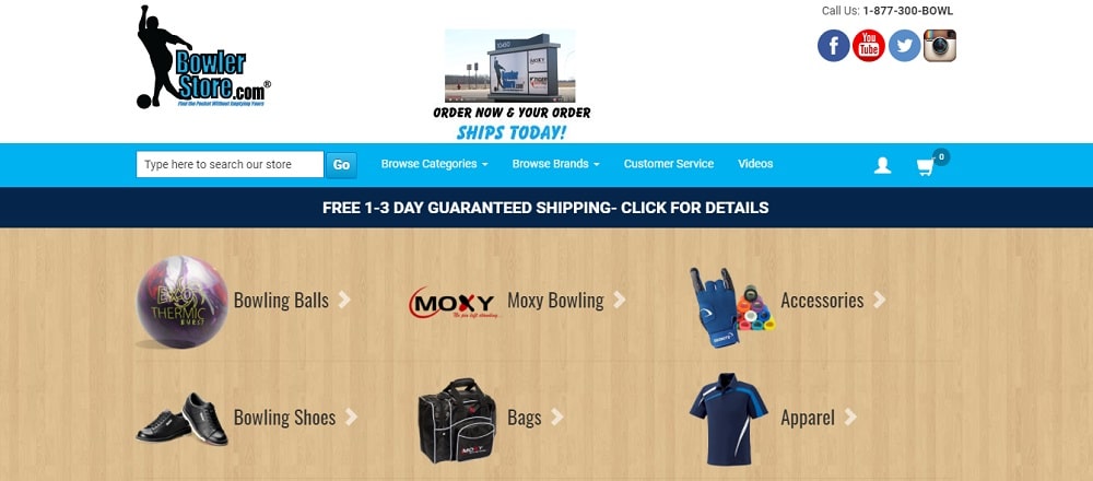 A screenshot of the BowlerStore.com online store homepage.