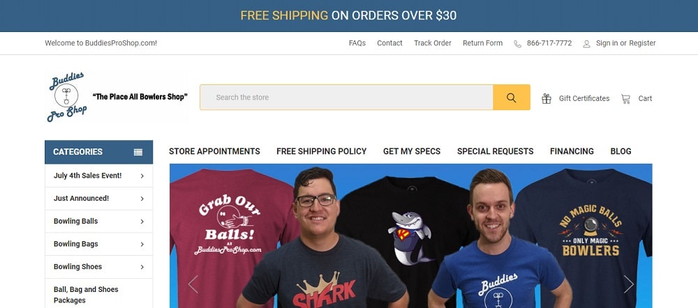 A screenshot of the BuddiesProShop.com online store homepage.