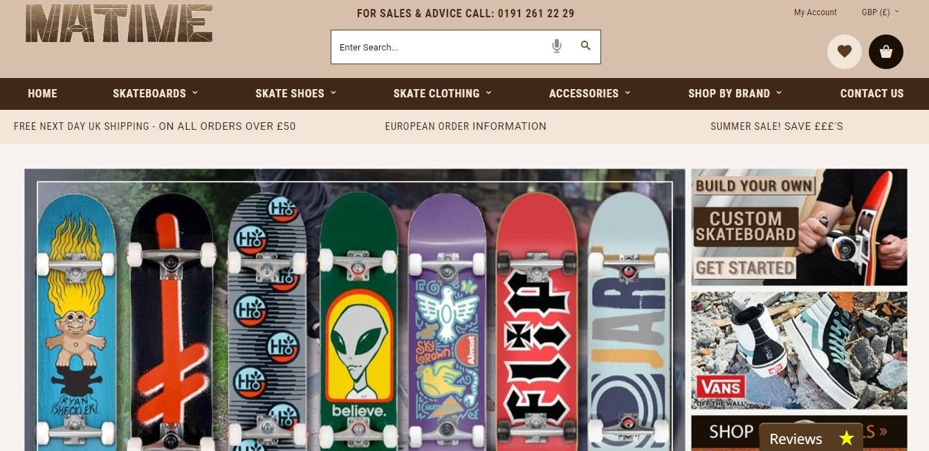 A screenshot of the Native Skate Store online store homepage.