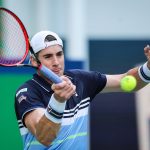 American professional tennis player John Isner competing during the during the 2019 Rolex Shanghai Masters.